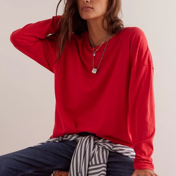 FREE PEOPLE NINA LONG SLEEVE TOP MEDIUM AND LARGE RED - Picture 2 of 4